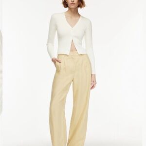 Aritzia Cream Ribbed V-Neck Button Cardigan